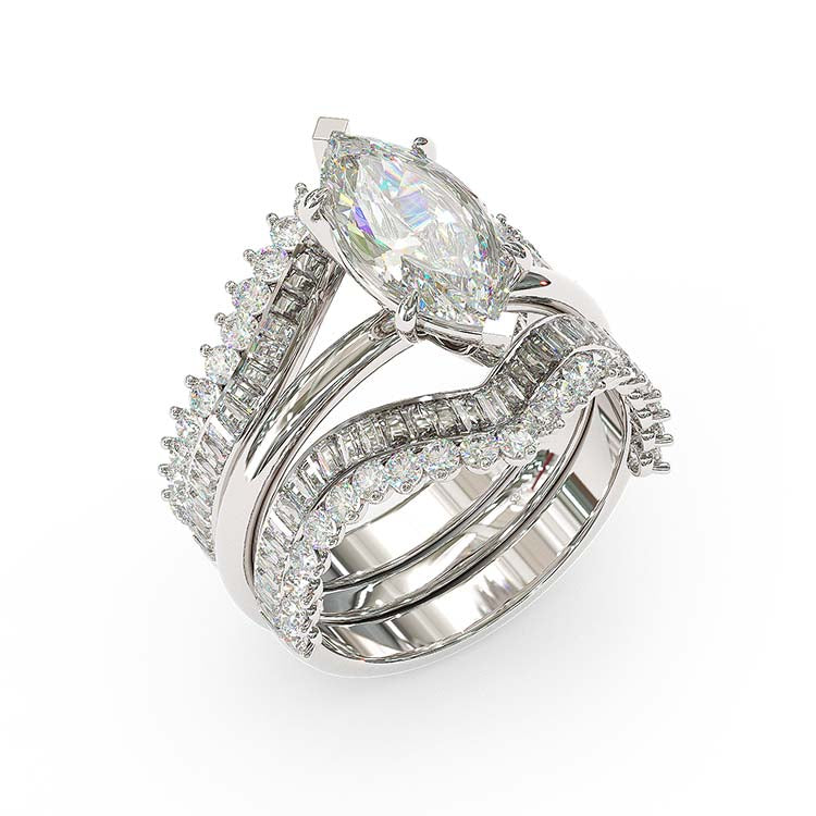 Jzora handmade 3 ct marquise cut 3 pcs vintage diamond sterling silver wedding bridal ring set