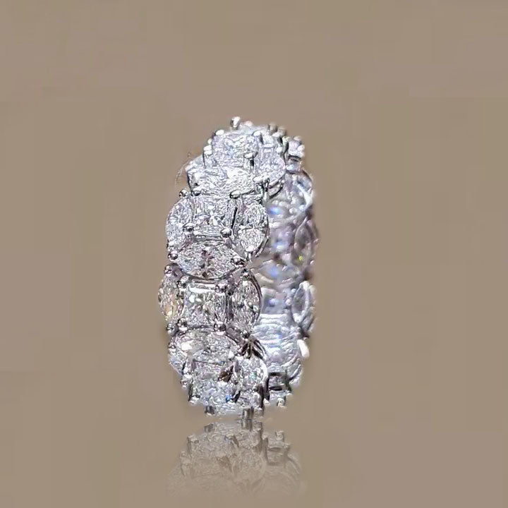 Jzora handmade created diamond classic sterling silver eternity wedding band