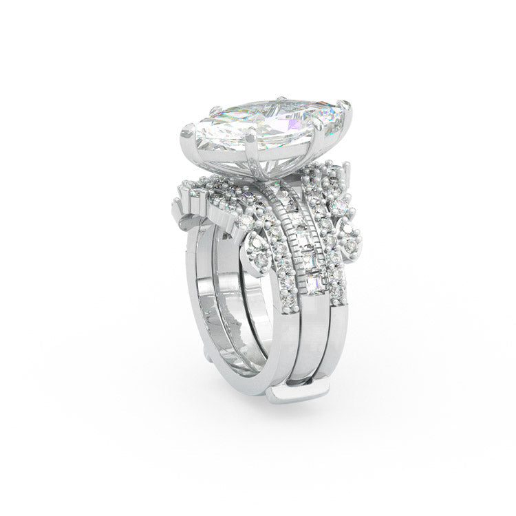 Jzora 3 CT Marquise Cut Created 2 PCS Diamond Sterling Silver Bridal Set Wedding Ring