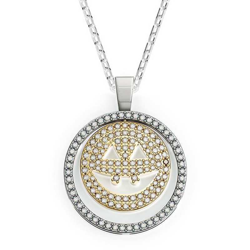 Jzora handmade yellow round sterling silver smiley necklace