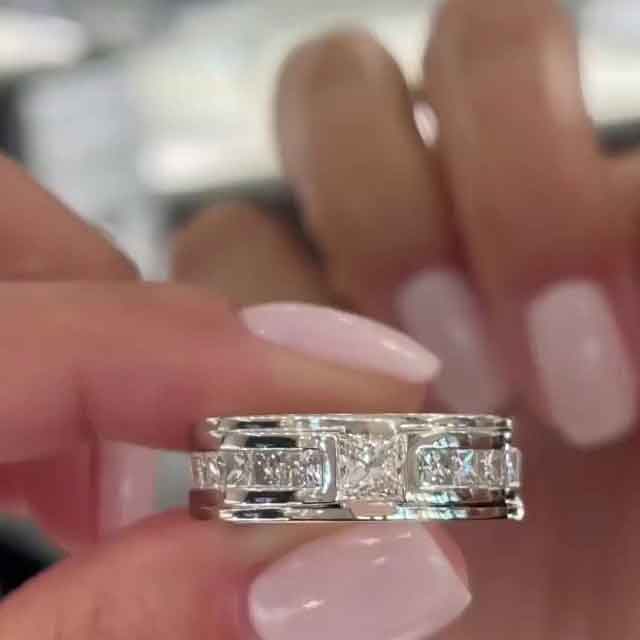 Jzora princess cut halo created diamond vintage wedding ring sterling silver wedding band