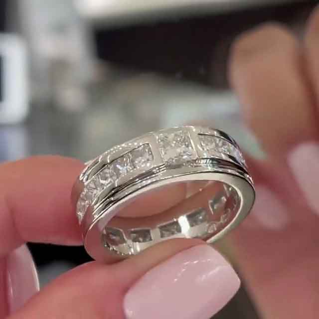 Jzora princess cut halo created diamond vintage wedding ring sterling silver wedding band