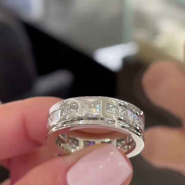 Jzora princess cut halo created diamond vintage wedding ring sterling silver wedding band