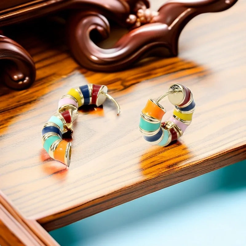 Jzora handmade enamel colorful hoop fashion earrings