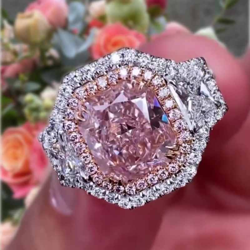 Jzora 3.5ct radiant cut pink wedding ring sterling silver engagement anniversary ring