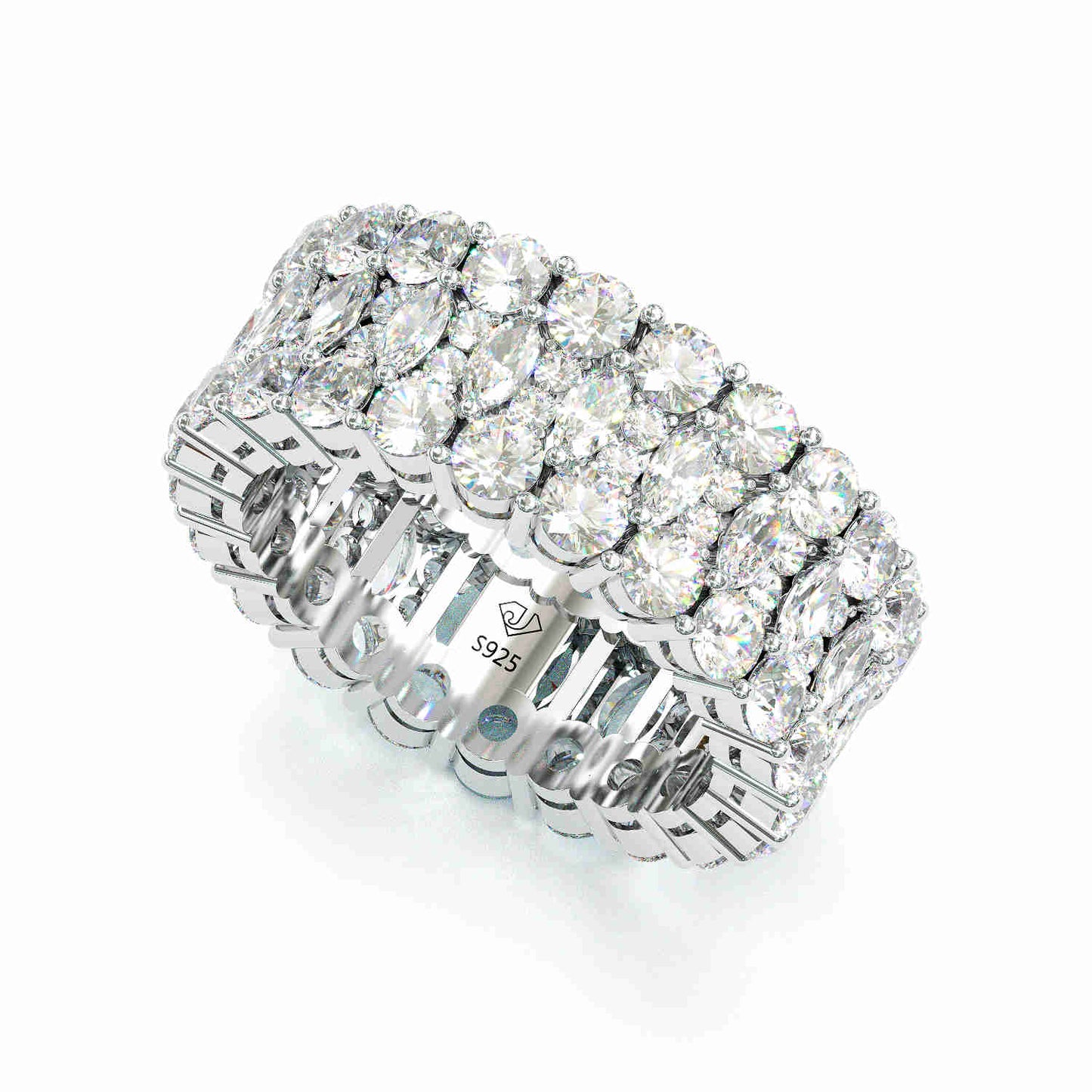 Jzora handmade round halo created diamond vintage sterling silver wedding band