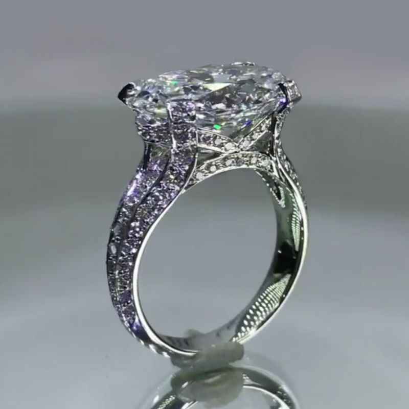 Jzora Handmade Oval Cut Vintage Sterling Silver Wedding Engagement Ring