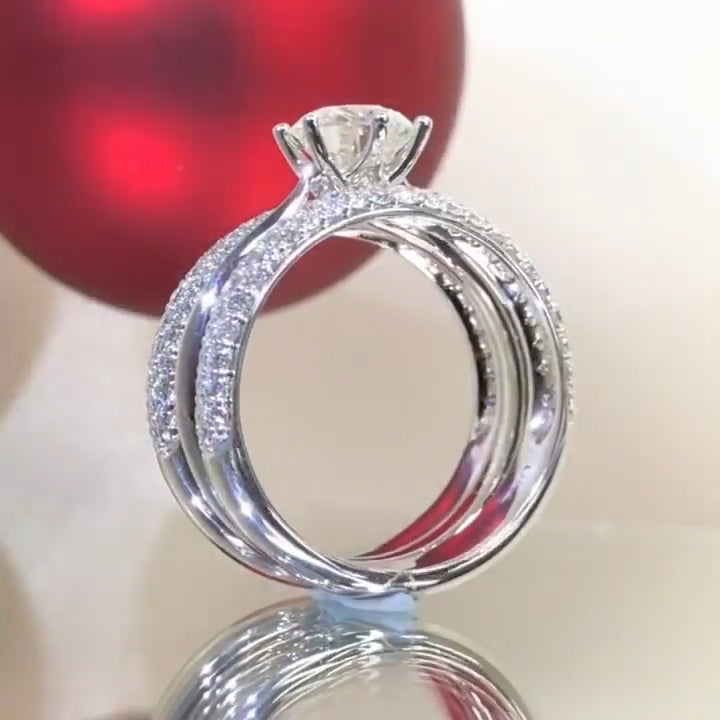 Jzora handmade round cut siamond wedding sterling silver anniversary ring bridal set