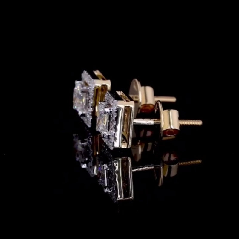 Jzora handmade princess cut halo sterling silver earrings