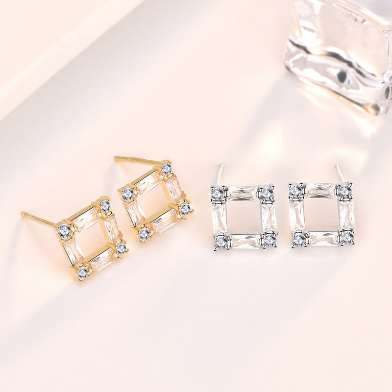 Jzora handmade rhombus hollow sterling silver earrings