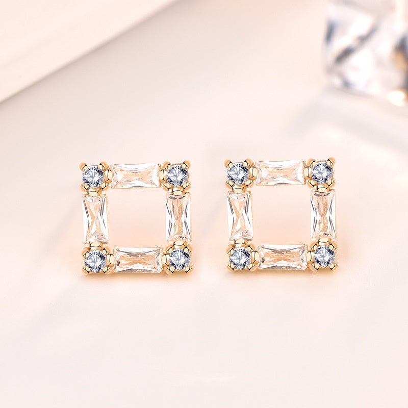 Jzora handmade rhombus hollow sterling silver earrings