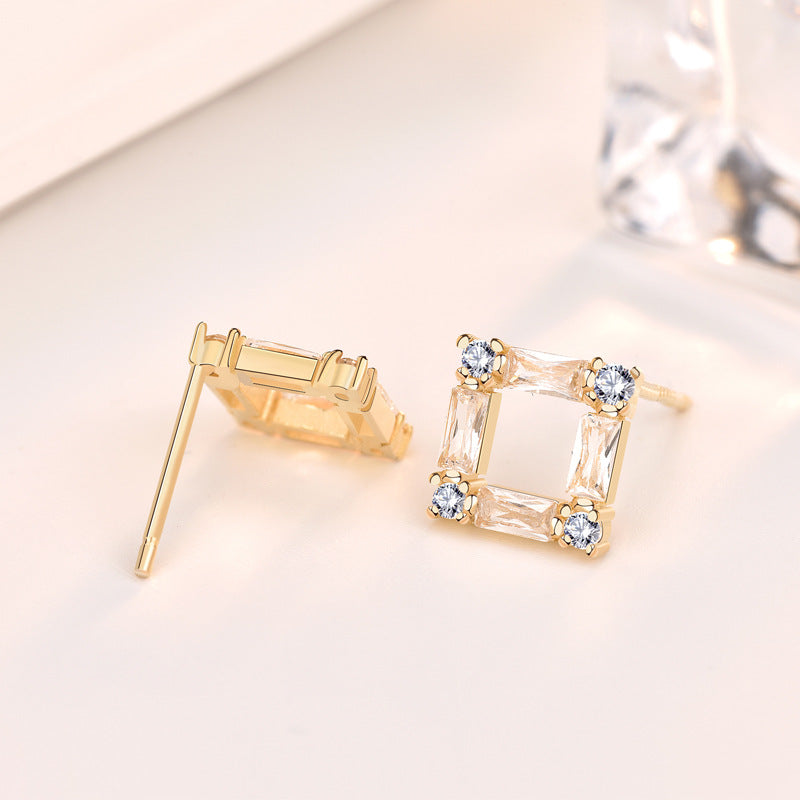 Jzora handmade rhombus hollow sterling silver earrings