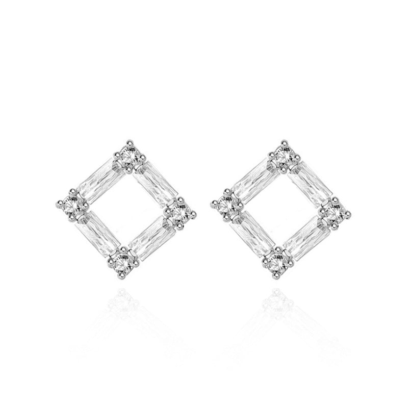 Jzora handmade rhombus hollow sterling silver earrings