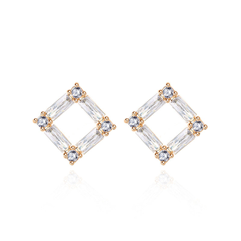 Jzora handmade rhombus hollow sterling silver earrings