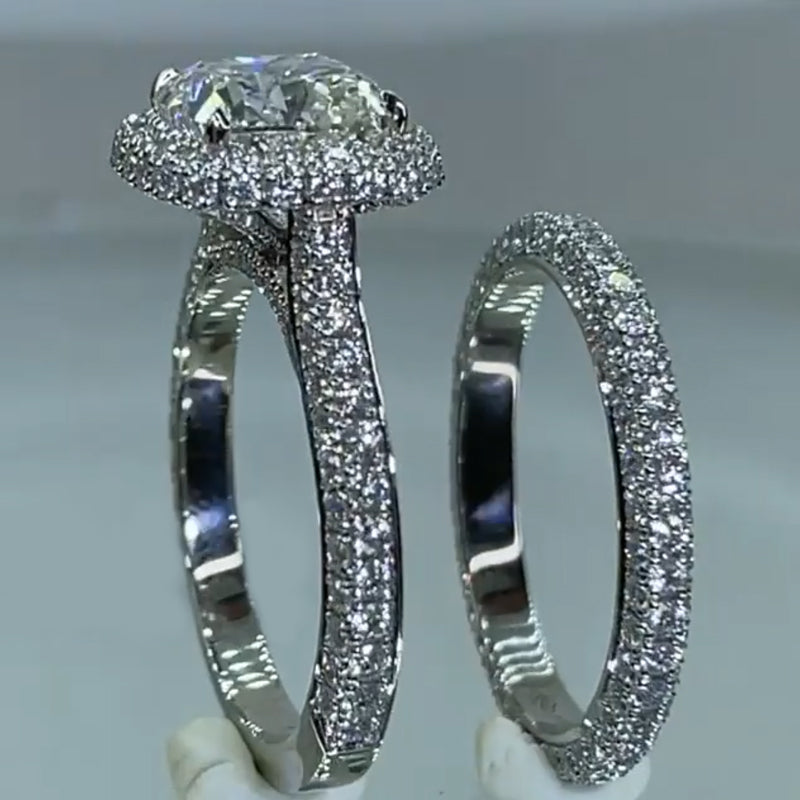 Jzora Handmade Princess Cut Sterling Silver Wedding Ring Bridal Set
