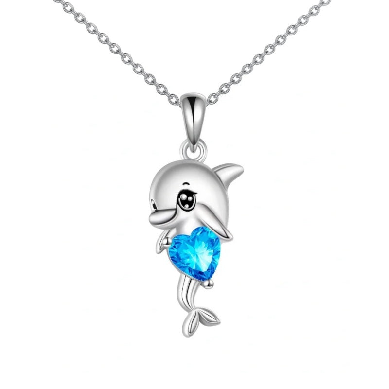 Jzora handmade love dolphin sterling silver necklace