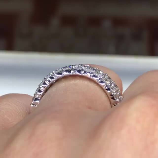 Jzora handmade round cut rows diamond sterling silver women's band wedding ring