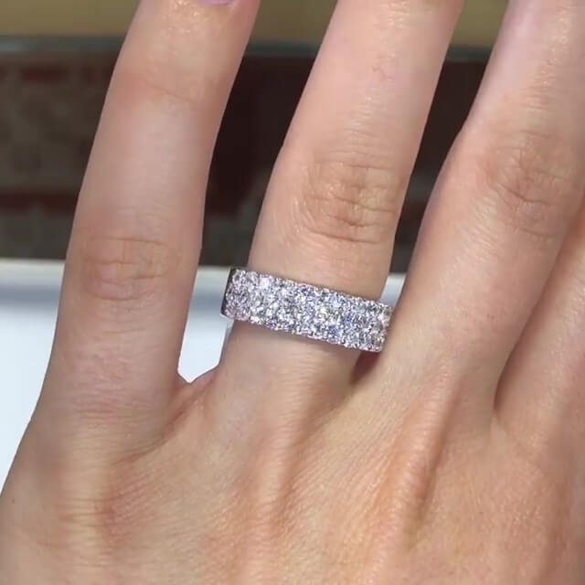 Jzora handmade round cut rows diamond sterling silver women's band wedding ring