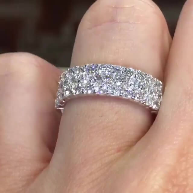 Jzora handmade round cut rows diamond sterling silver women's band wedding ring
