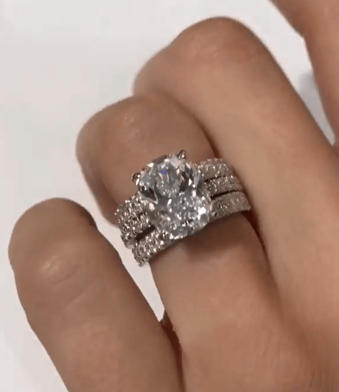 Jzora Handmade Cushion Cut 3 Pieces Vintage Sterling Silver Wedding Ring Set