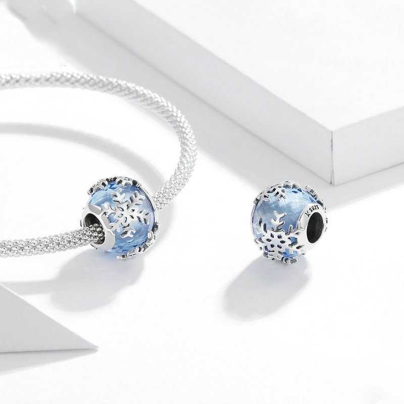 Jzora handmade snowflake Christmas glazed bead sterling silver charms