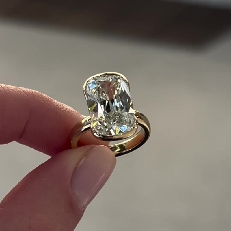 Jzora handmade gold cushion cut simple sterling silver ring