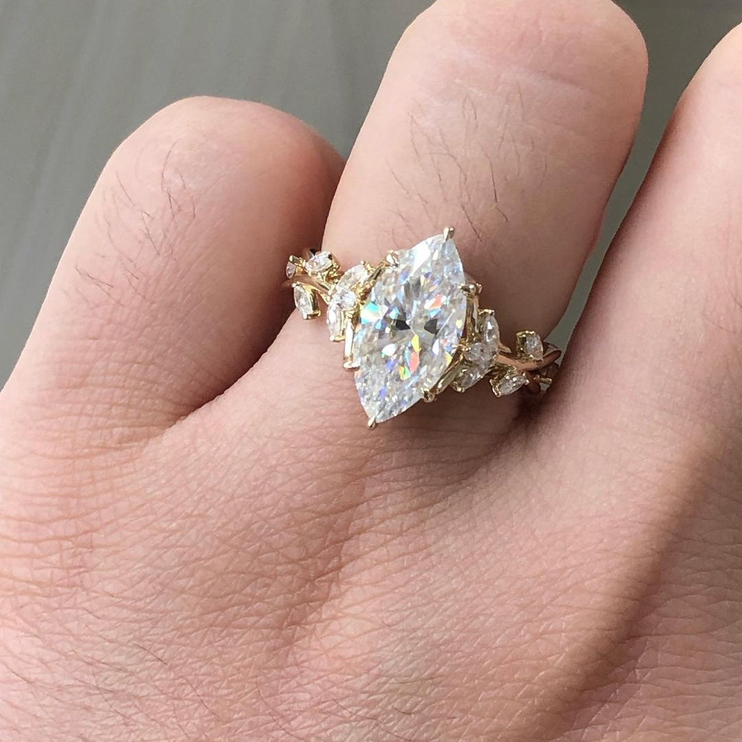 Jzora marquise cut created diamond wedding ring sterling silver engagement ring