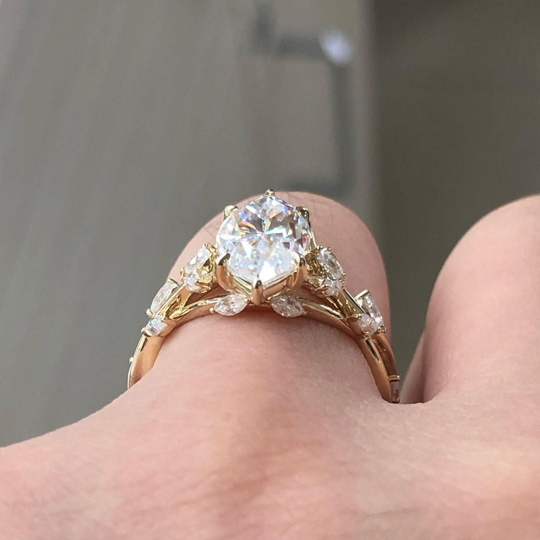 Jzora marquise cut created diamond wedding ring sterling silver engagement ring
