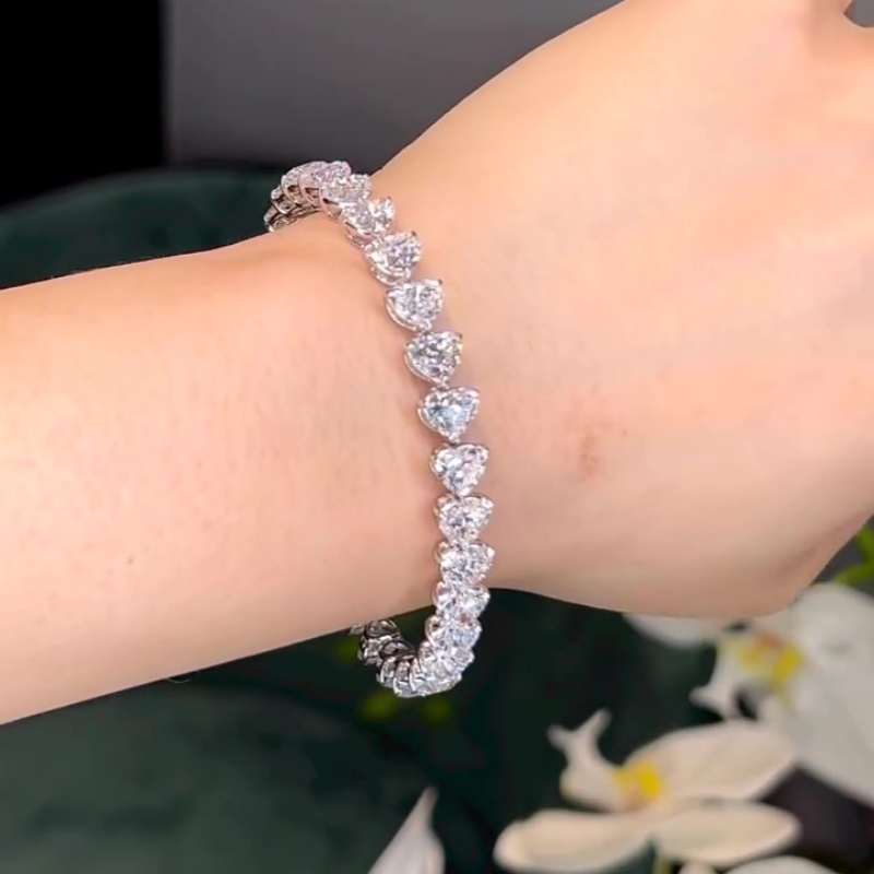 Jzora handmade white heart shape multi stone sterling silver tennis bracelet