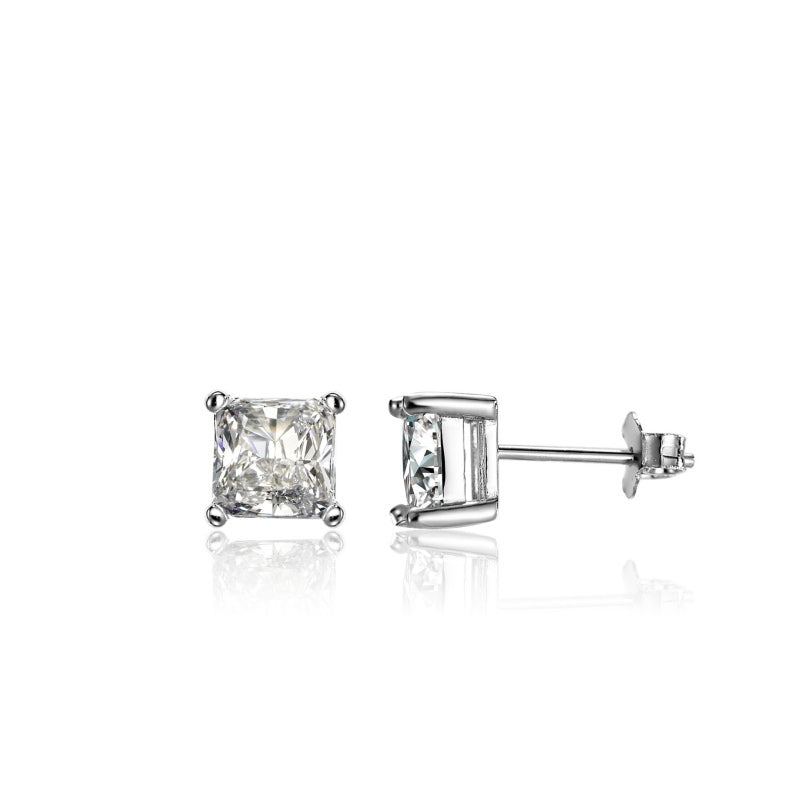 Jzora four prongs princess cut created diamond sterling silver earrings