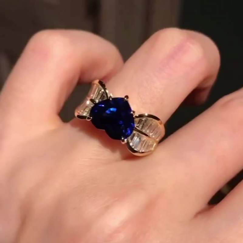 Jzora handmade sapphire heart cut sterling silver wedding engagement ring