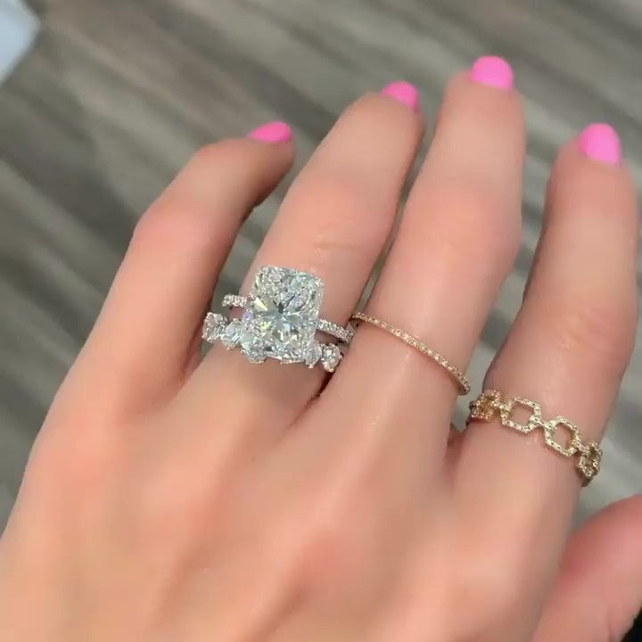 Jzora handmade 5ct cushion cut vintage sterling silver ring set