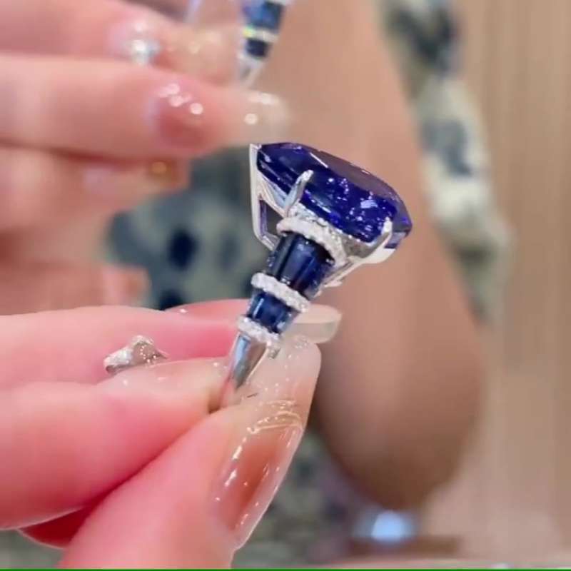 Jzora handmade 4 ct sapphire pear cut vintage sterling silver engagement ring