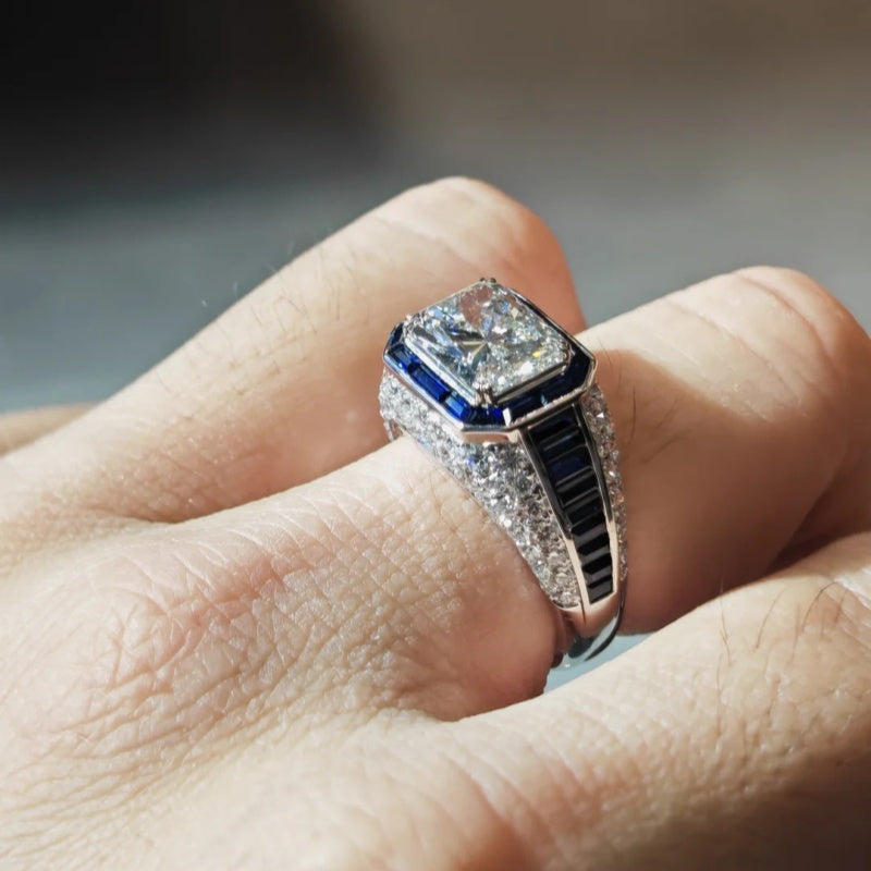 Jzora handmade 3ct radiant cut vintage sterling silver ring