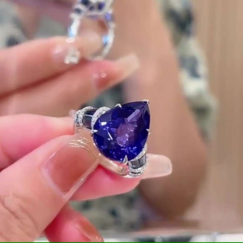 Jzora handmade 4 ct sapphire pear cut vintage sterling silver engagement ring