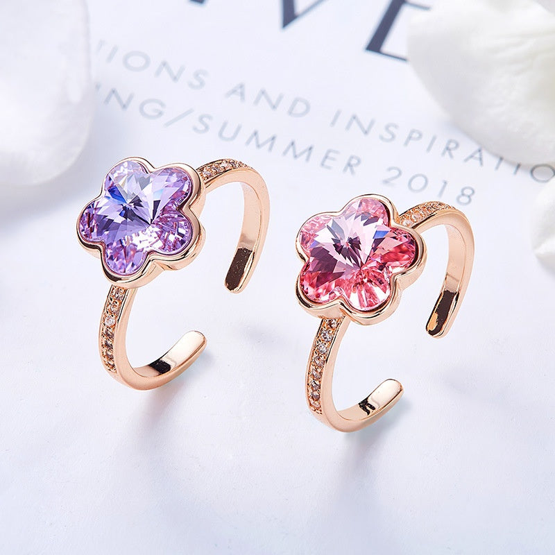 Jzora handmade crystal flower adjustable copper ring