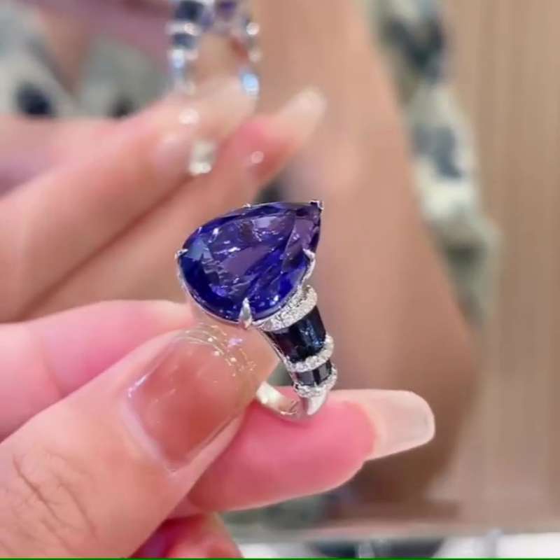 Jzora handmade 4 ct sapphire pear cut vintage sterling silver engagement ring