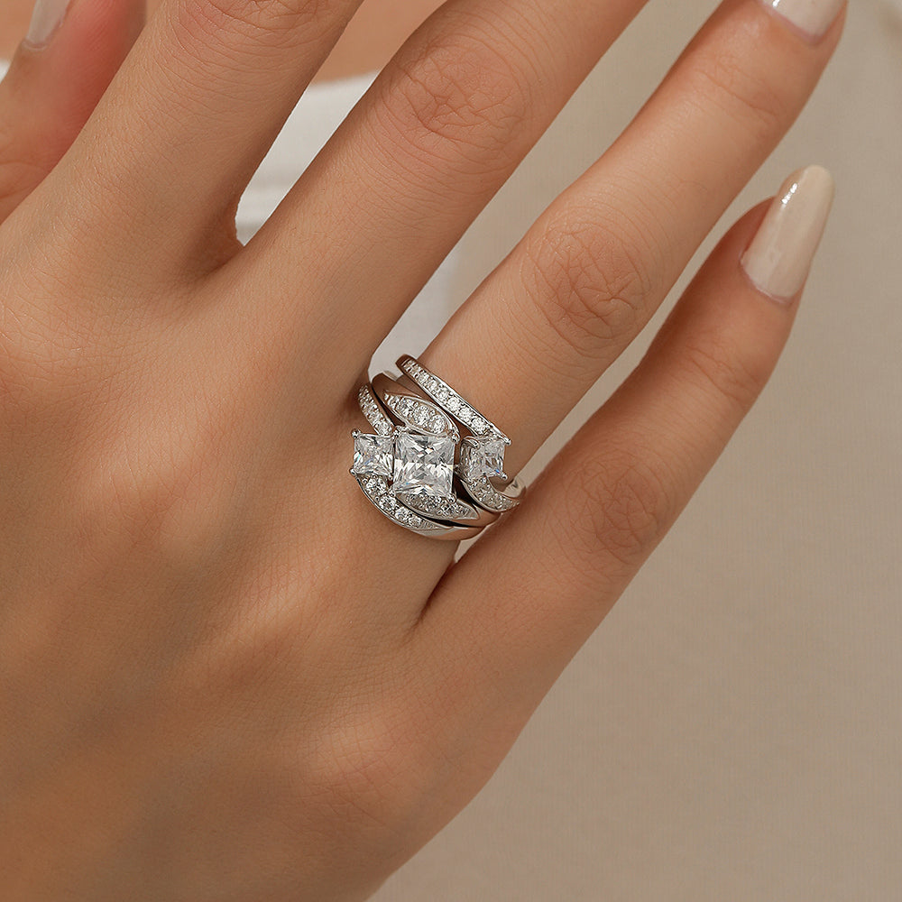 Jzora princess cut Gold vintage Engagement Wedding ring 3pcs Bridal Set