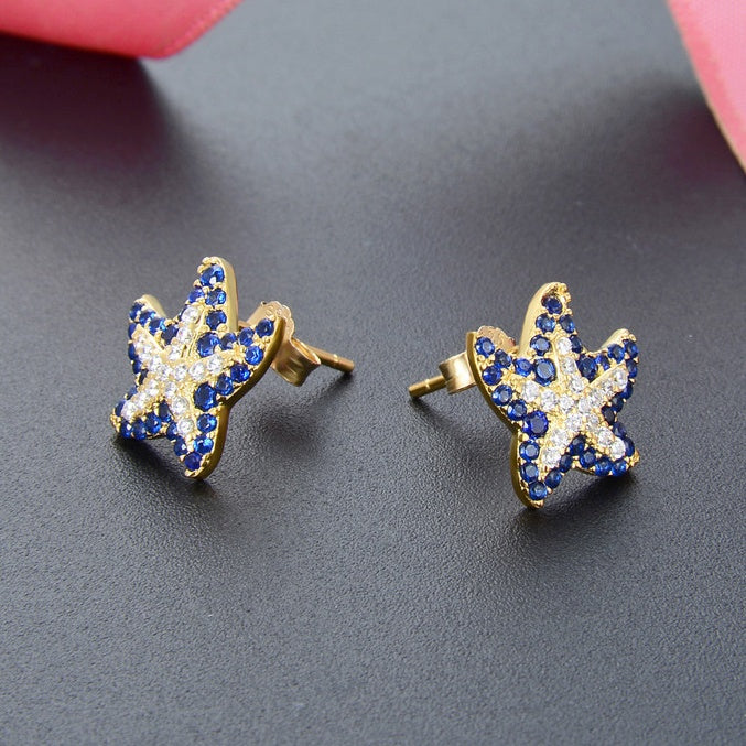 Jzora handmade oceanic cute starfish sterling silver earrings