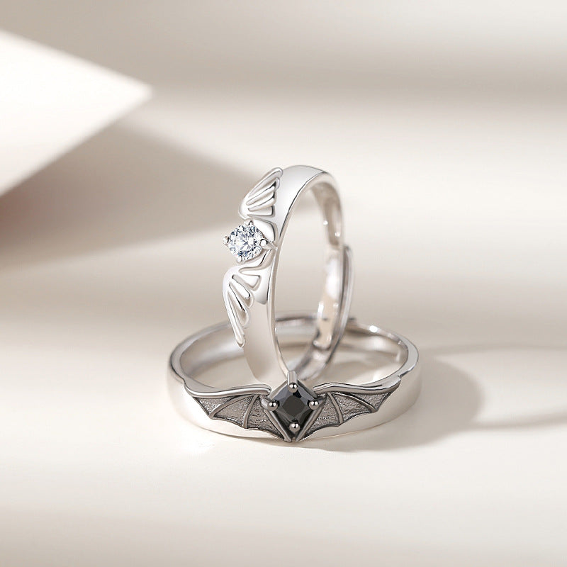 Jzora handmade angel devil sterling silver couple's adjustable ring
