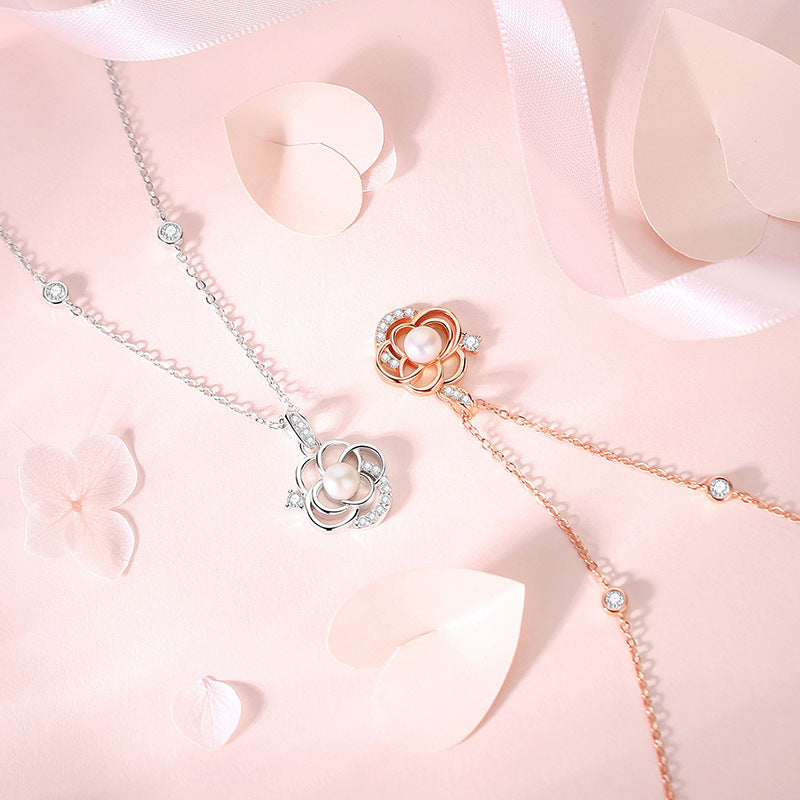 Jzora handmade camellia pearl sterling silver necklace