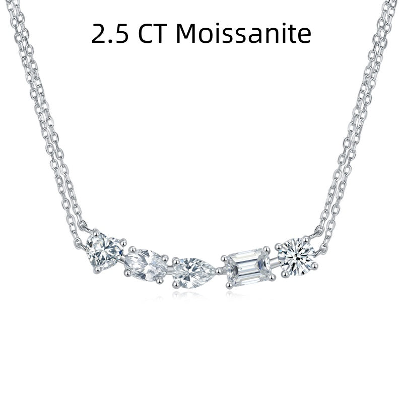 Jzora handmade 2.5ct double chain moissanite sterling silver necklace