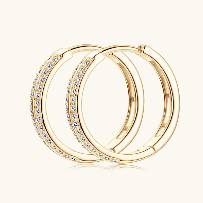 Jzora handmade round cut double row moissanite sterling silver earrings