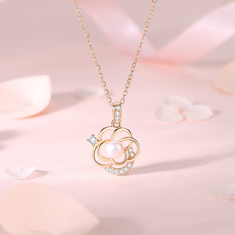 Jzora handmade camellia pearl sterling silver necklace