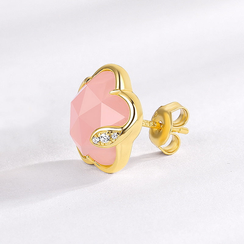 Jzora handmade sweet pink crystal flower sterling silver earrings