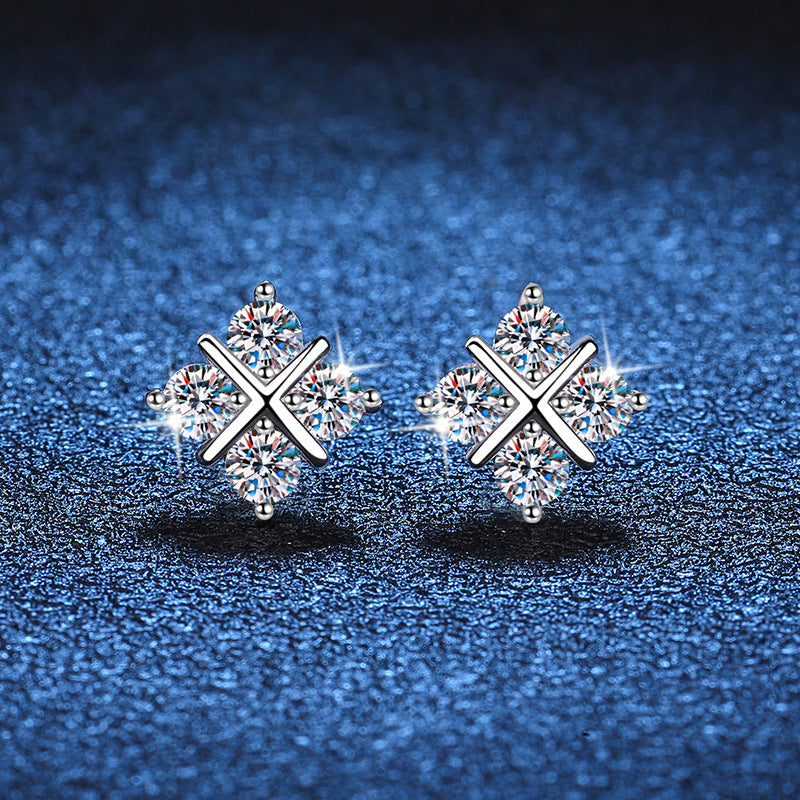 Jzora handmade round cut moissanite crossover sterling silver earrings