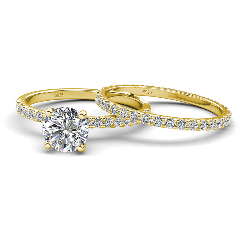 Jzora handmade round cut destiny D-Color moissanite sterling silver wedding ring set