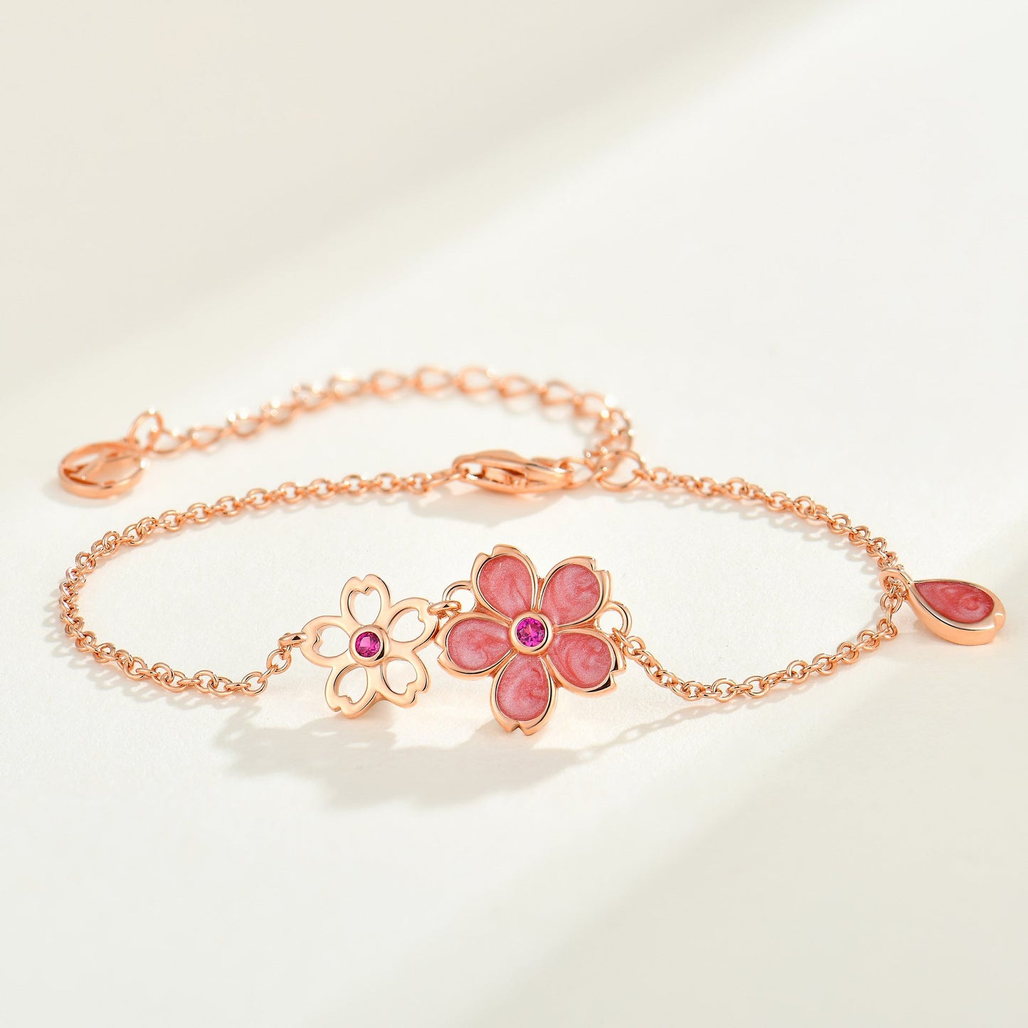 Jzora handmade pink cherry blossom sterling silver bracelet