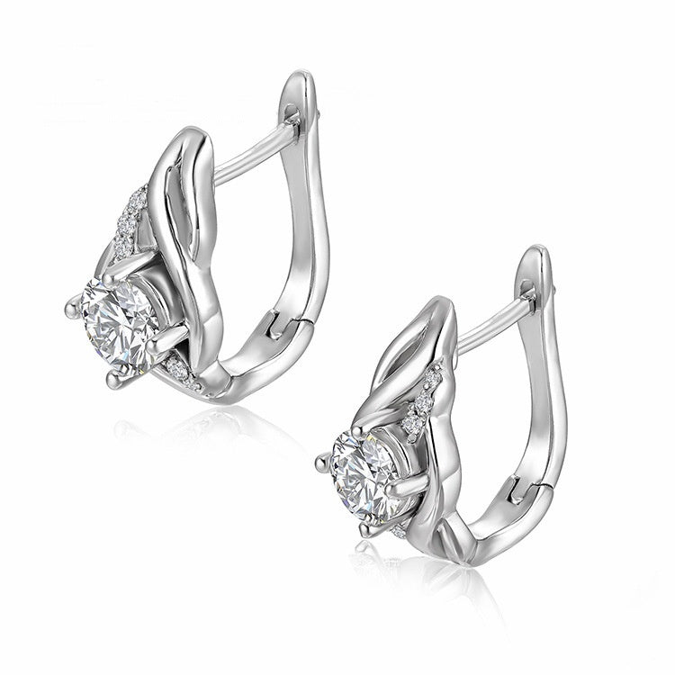 Jzora handmade 1ct round cut twisted moissanite simple sterling silver earrings