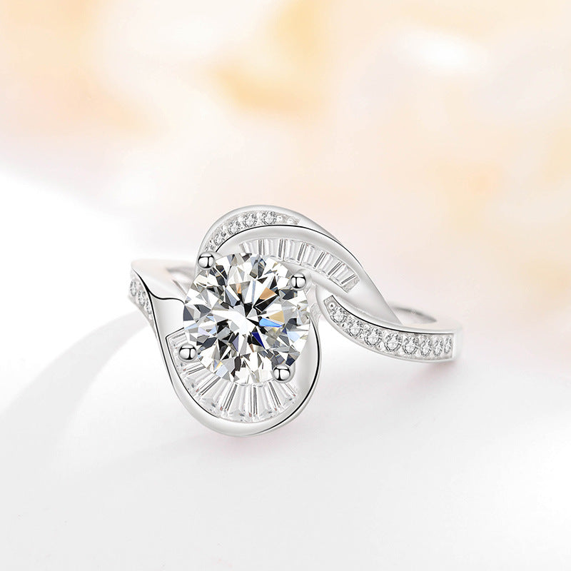 Jzora handmade 2ct round cut moissanite unique sterling silver ring